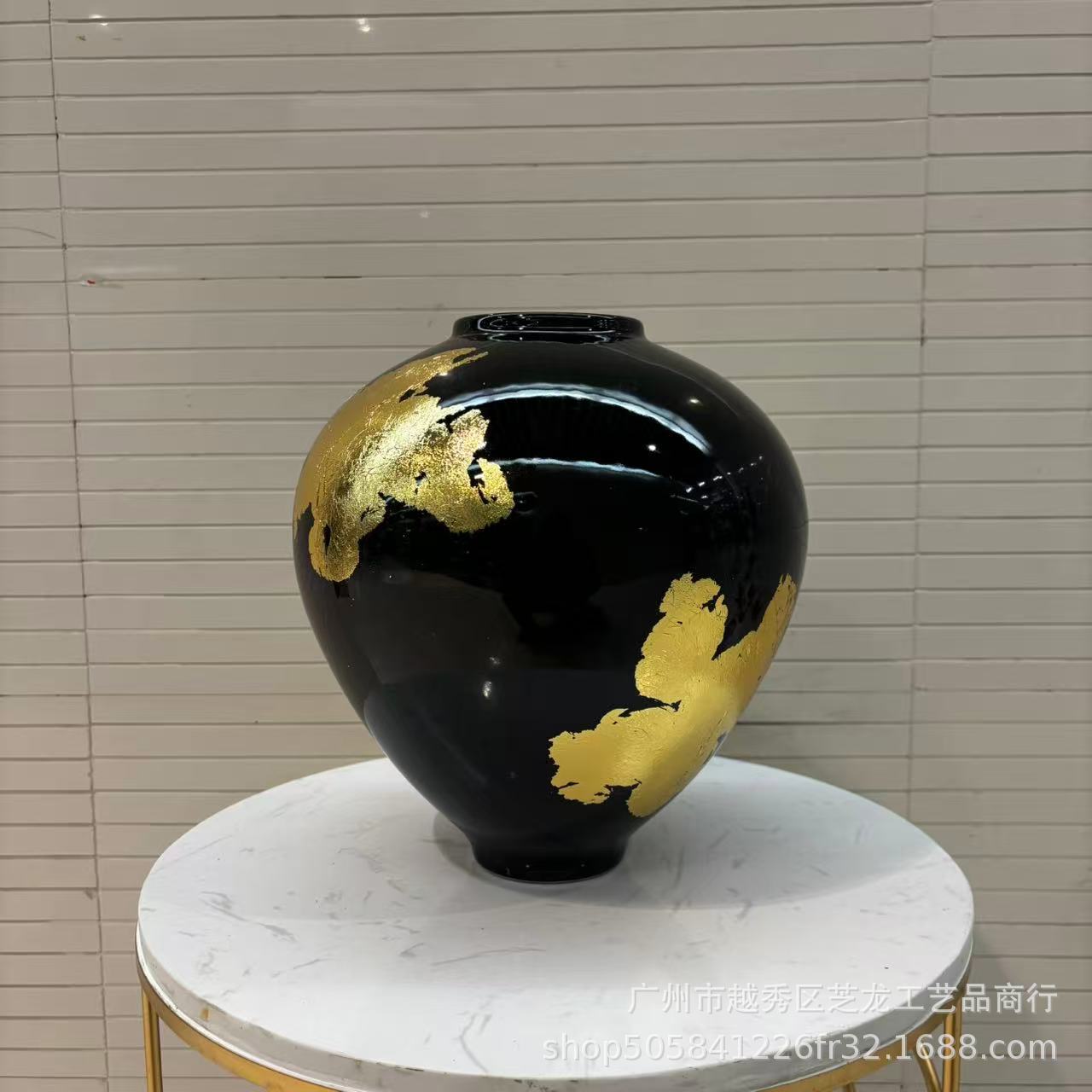 新中式创意手工贴金箔陶瓷陈设饰品摆件样板房间酒店办公室玄关