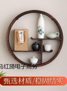 摆仿小古型博古架木置物实架简约茶桌墙65410上件桌面挂墙展示架