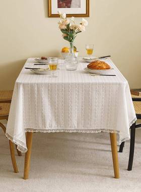 美式布白色桌田布园风绣花艺SQB长装饰茶几布方形盖巾感台布0