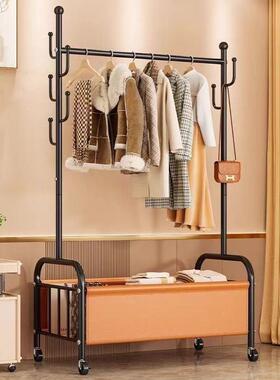 奶油风床可移动衣架卧室挂衣帽架地衣架头AHG边放脏落衣篮多功能