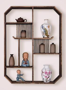 博古架实木式挂架墙壁挂ZAI式多宝阁隔断物客置厅茶具摆件中架书