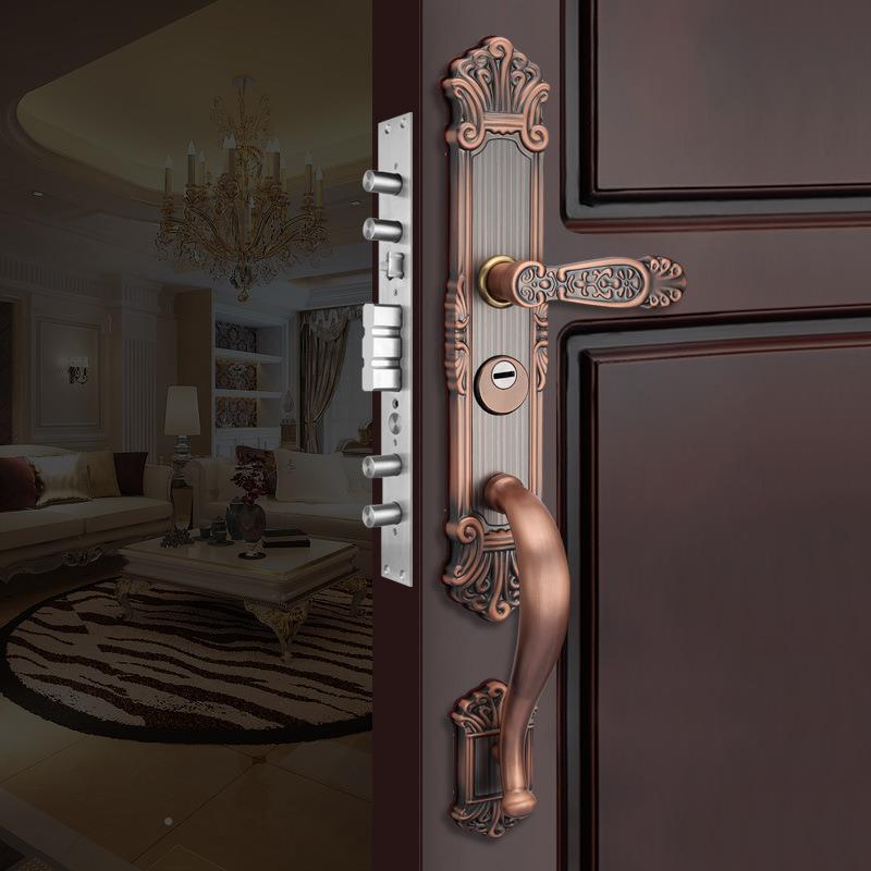 古典单别墅防盗门锁双拉不门双开大门锁开对开门欧式锈钢实1003别