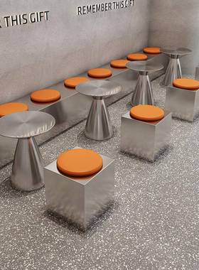 工业风HVC奶茶咖几啡店桌椅卡座沙钢发圆桌茶奢休闲户外不轻锈餐