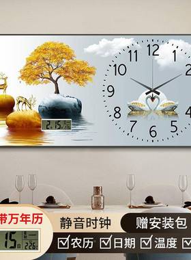 装202新款现代餐厅钟表IQX钟挂客厅家用时尚饰画轻奢静音时钟5挂