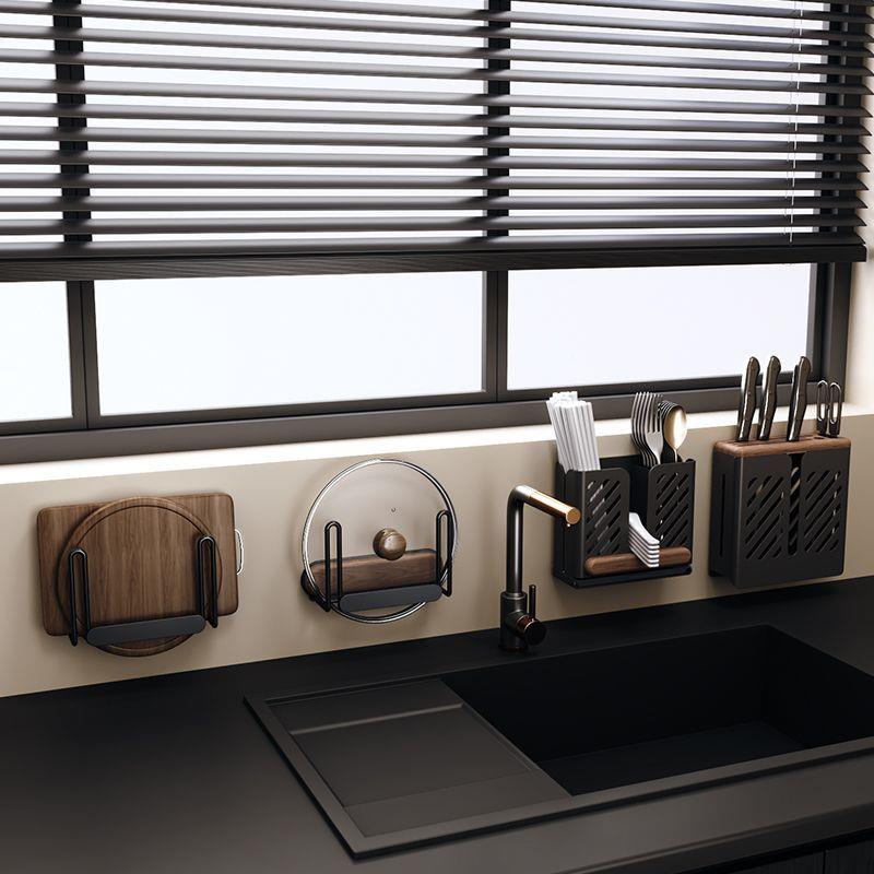 子打孔置物架黑胡桃调木厨房味料墙JEZ新款上收式纳多功能壁挂免