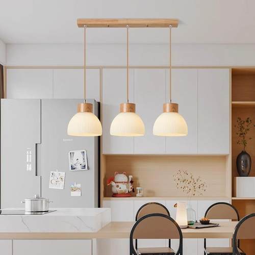 北欧简玻约原木小吊灯三阳头餐厅卧室床62163头璃实台吧台日式饭