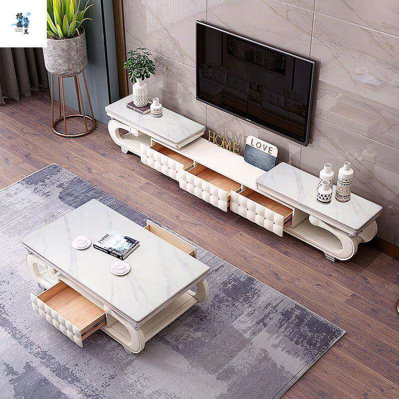ZQH北欧板电视柜茶几组合套装电客厅家地用欧式伸岩缩大理石视机