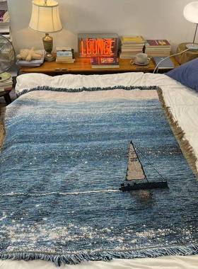 GA景LAF996T8J5线『一帆风顺』大海风针织毯挂饰毯上墙装毯沙发毯