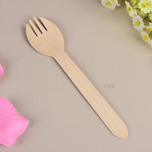 次性长柄勺子叉子叉勺一水果糕甜叉木独立装竹蛋品勺冰淇淋雪FS75