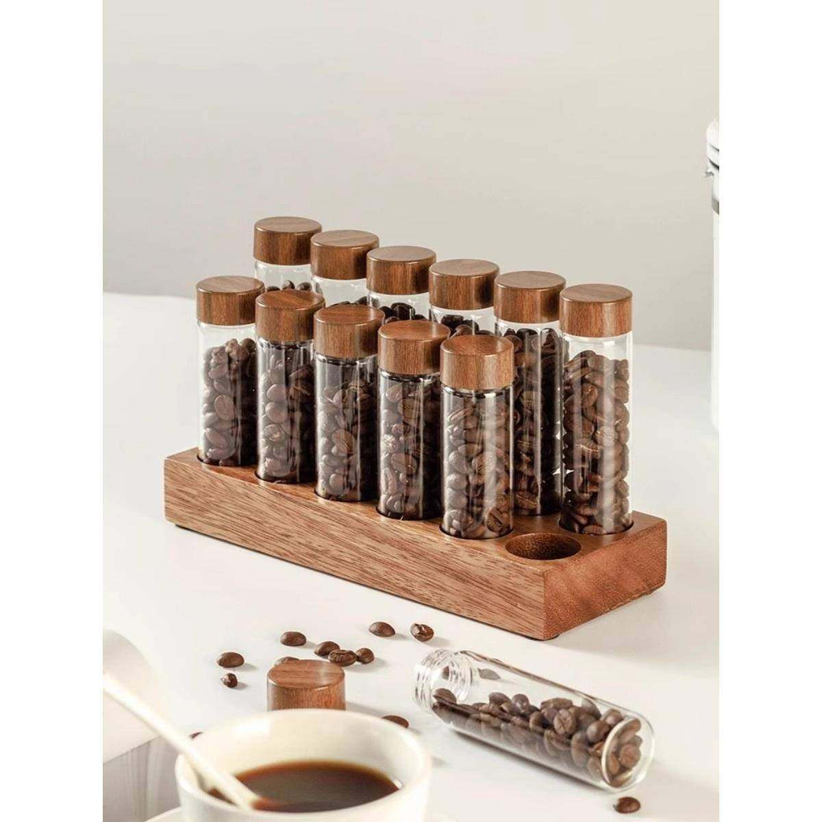咖啡豆分装存试玻璃保178木盖管密封存储罐收纳盒摆件瓶展示架闻