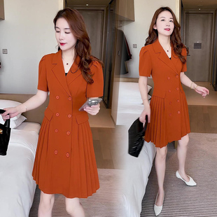 短袖西装连衣裙女夏季2025新款小个子中长款时尚气质修身职业裙子