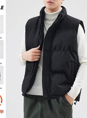 黑色棉服马甲男士2023冬季新款外穿棉衣加绒坎肩无袖棉背心男秋冬