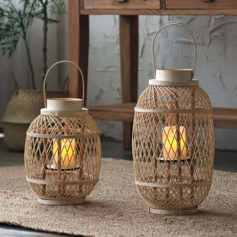 新中式复古风灯落地竹质灯笼氛围感蜡烛烛台拍摄道具装饰