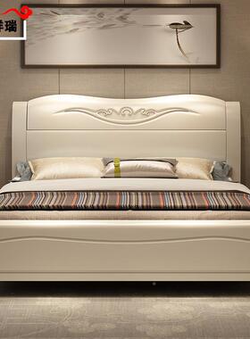 现卧代简米约白色木床主WNZ1.8米中实式双人床1.5经济型橡木储物