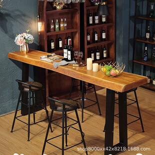 铁艺啡实木吧长台桌墙靠窗高脚桌餐厅酒吧ZUM靠奶茶店咖厅条桌椅