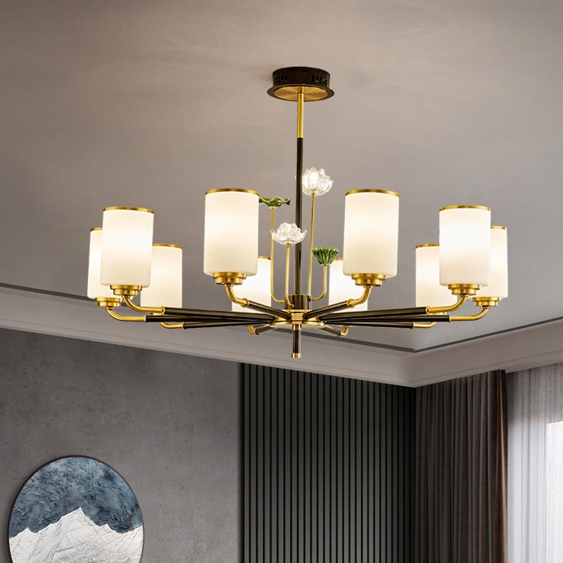 2023新中式全铜吊灯客厅灯高48729端年古典大气花中国风茶书房室