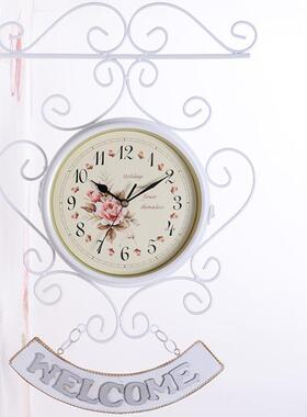 欧式仿古铁艺个钟表家用意性OBF双面挂钟客厅复创古时钟约挂墙简