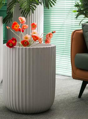 落北欧树简约镁径泥花盆特大号加厚灰白卡其大口客厅地种深DYN高