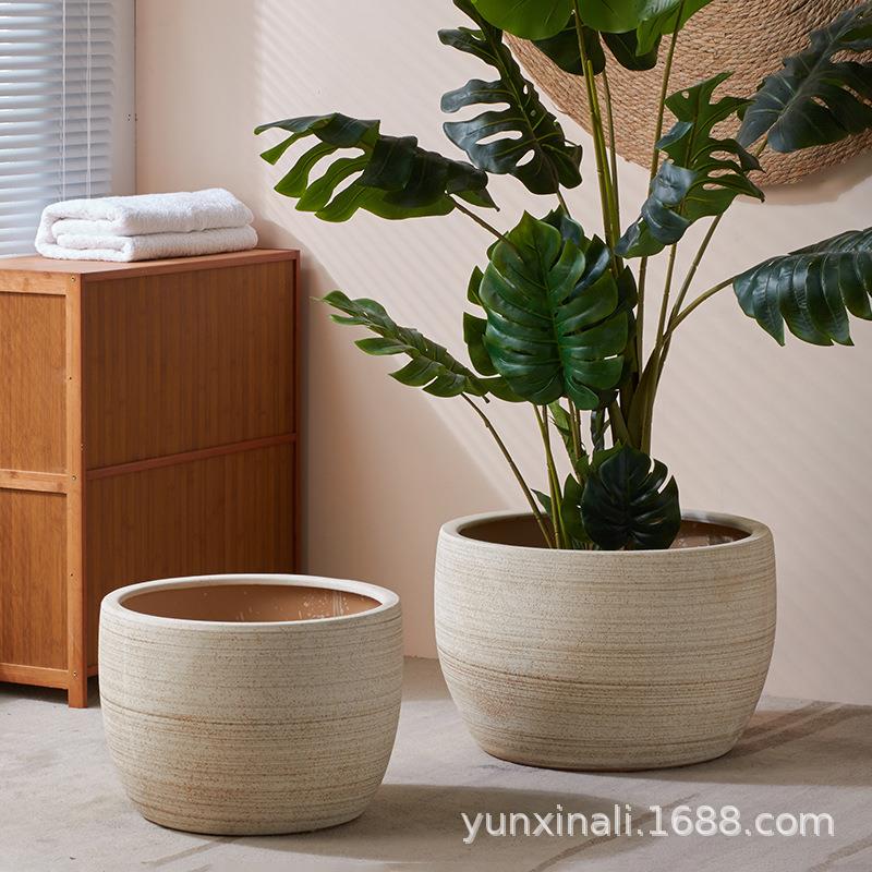 简瓷约陶盆特大客厅阳台绿XII植大盆栽发财树专用落地摆件透号花