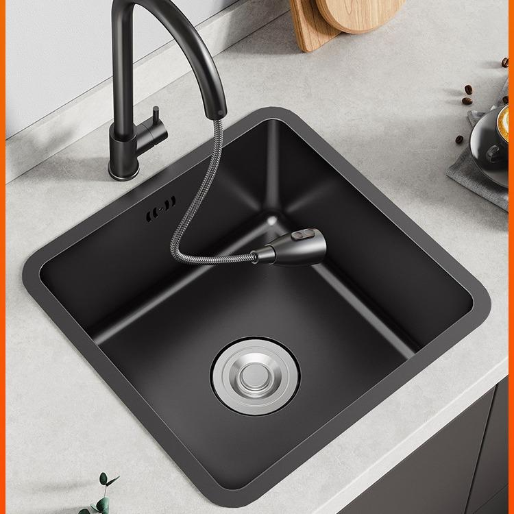 黑色纳米30不锈钢水槽厨房小方号吧形洗菜盆台792下4单槽台岛台阳