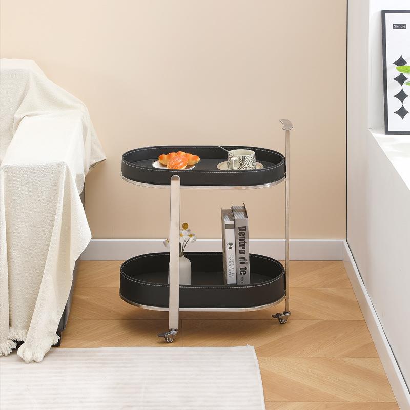 创意客厅沙发边角几网红推车茶几物架动小皮不锈钢置可移动推车移