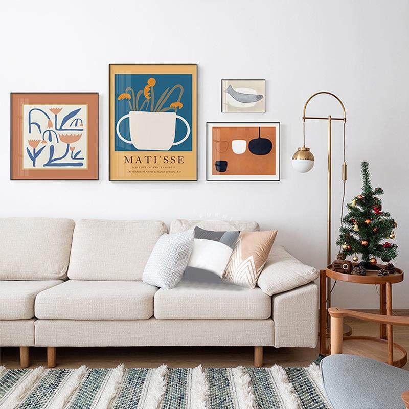 花暮色北欧客繁厅组景合挂QB202303画象网红墙面个性抽画沙发背墙