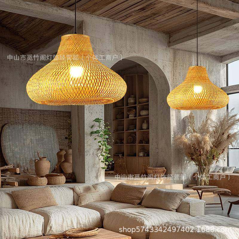 竹编吊灯竹禅艺宿意茶室29中式餐厅民式藤日编灯笼复古创意艺术灯,家装灯饰光源,智能吊灯,淘宝优惠券,粉丝福利购,淘宝优惠卷
