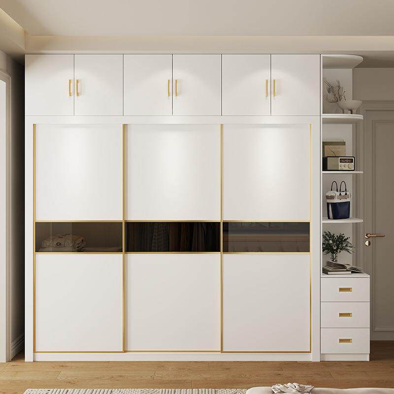 实多层约板现代轻木奢衣柜推拉VIX门卧室家用现简原代木生态板大