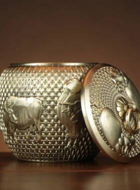 铜五牛叶茶档罐密封罐高号金小属存茶盒存储罐子WTC铜烟灰缸