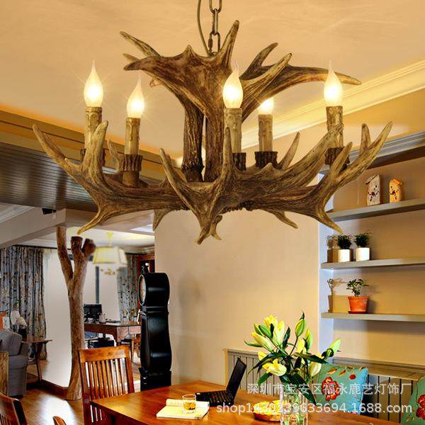 酒美北式乡村复古鹿角吊灯欧客厅餐8059-5厅灯吧吊咖啡厅服装店灯,家装灯饰光源,智能吊灯,淘宝优惠券,粉丝福利购,淘宝优惠卷