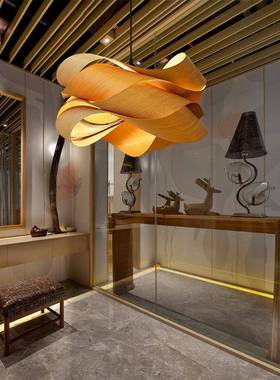 新简中南16308式创意木吊灯客厅卧室东亚餐厅客栈过道现皮代约装