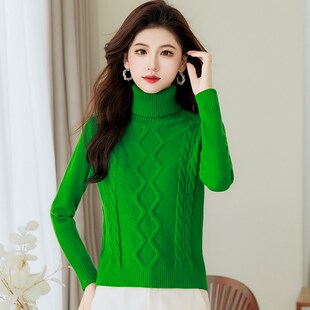 高领短款毛衣女款2024新款冬季加厚小个子高腰修身内搭针织打底衫