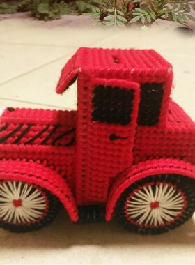 手工立体绣毛线5D十字绣新款客厅桌面杂物收纳盒红色储蓄老爷轿车