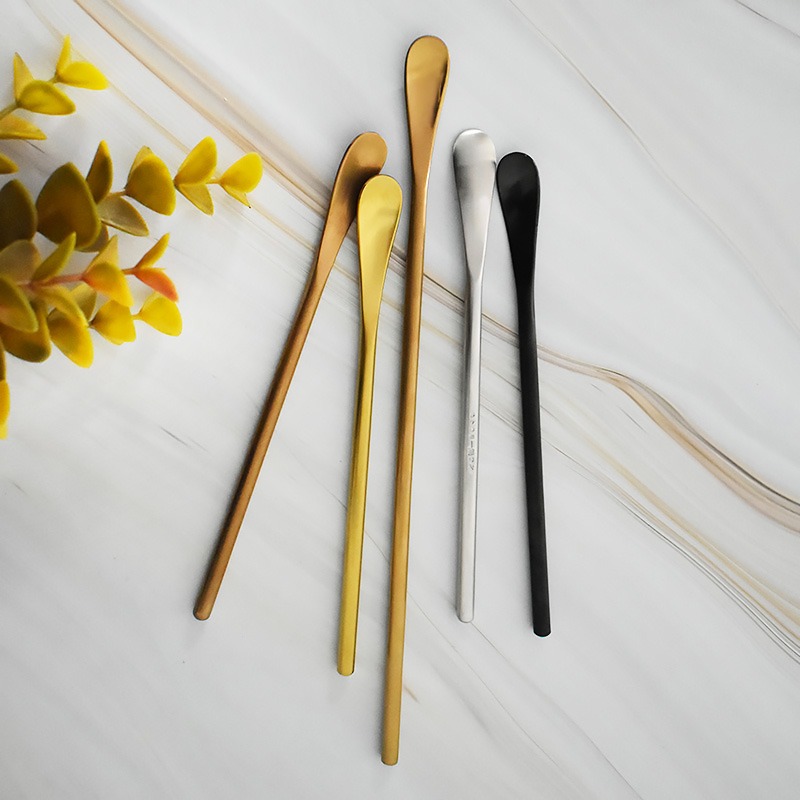 日式304不锈钢咖啡搅拌勺 长柄可爱冰勺蜂蜜牛奶勺子金色长搅拌棒