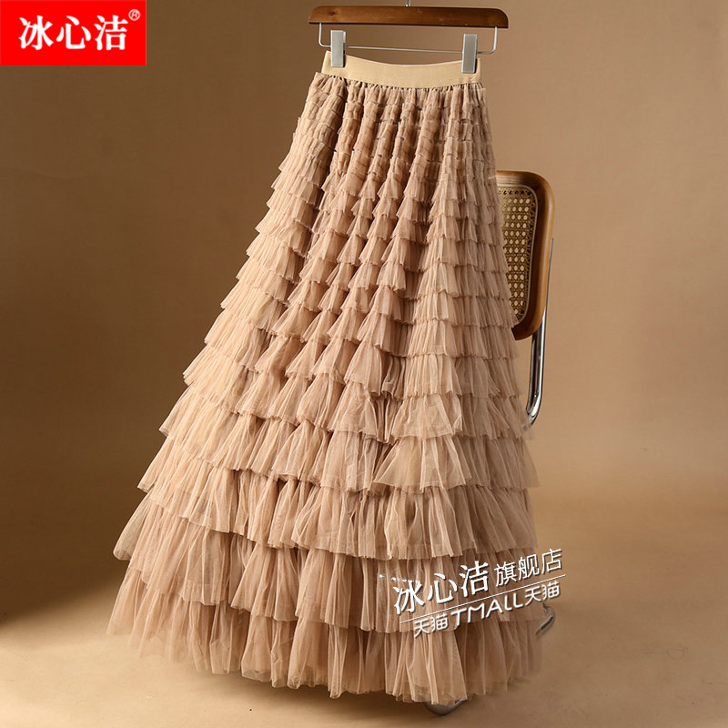 网纱拼接层层蛋糕裙半身裙女秋冬2024新款裙子白色纱裙半裙长裙