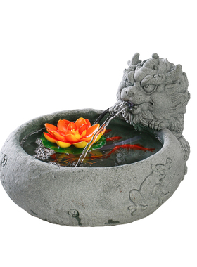 国潮祥瑞麒麟流水摆件创意青砂石鱼缸循环水招财客厅桌面玄关装饰