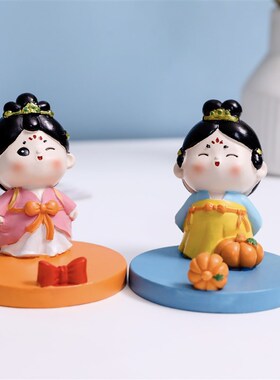 可爱手机支架唐代仕女宫女治愈系工位桌面装饰品创意摆件中国古风
