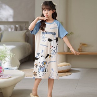 女童睡裙夏季纯棉薄款2024新款儿童女孩睡衣短袖大童春夏款家居服
