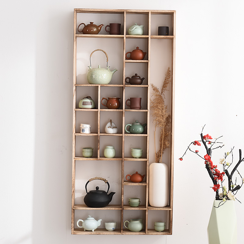实木茶杯架多宝阁展示博古架置物架茶壶茶具柜壁挂挂墙格子架中式