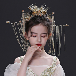 儿童礼服古风发饰流苏女童秀禾服发冠头饰小女孩古装凤冠发饰配饰