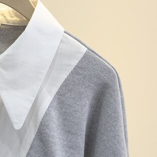 大码长袖衬衫2025春秋新款宽松胖MM衬衣女装拼接撞色设计休闲上衣