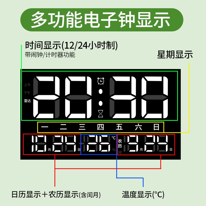 简约绿植数字电子钟表挂钟客厅装饰画插电数显屏灯光表挂墙时钟画