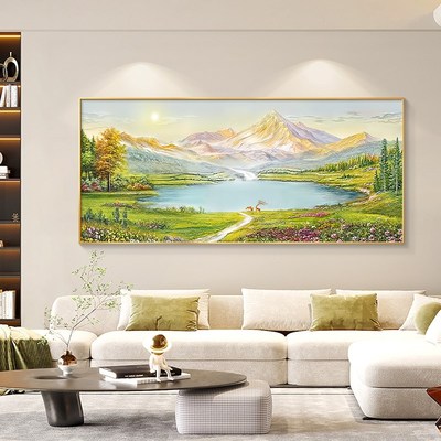 聚宝盆山水画客厅挂画沙发背景墙装饰画轻奢高级感2024新款高级感