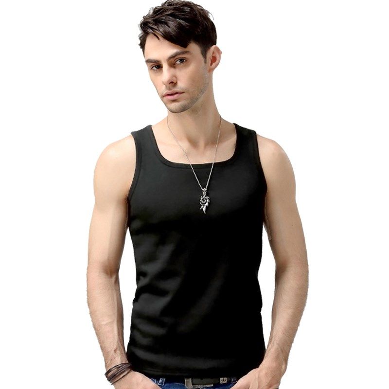 纯棉冬季保暖加绒加厚方领背心男士 纯棉打底加肥加大方口一字领