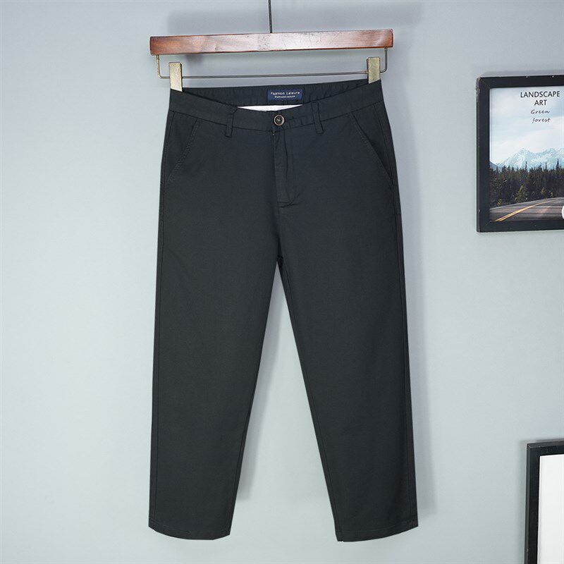 小个子八分裤男 春秋款纯棉新款休闲宽松直筒春夏季高端黑色裤子