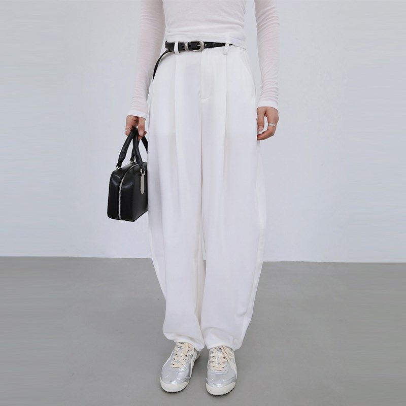 春秋2024新款宽松裤子长裤西装裤高级感垂感白色阔腿裤休闲裤女