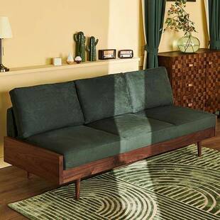 北欧简约客厅双人位民宿日式可拆洗小户型绿色无扶手实木布艺沙发
