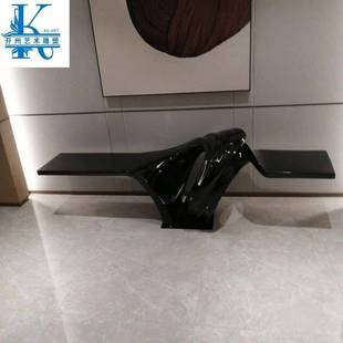 创意抽象雕塑艺术品摆件玻璃钢工艺品样板房售楼处大堂软装 飘带