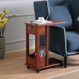 实木可移动小茶几居家办公带轮小桌实木多功能懒人床边沙发边几