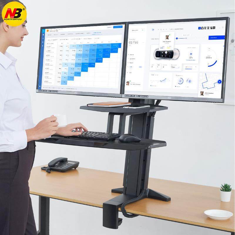 NB双屏显示器站立式升降台增高架台式电脑桌办公书桌L100/ST35-2A